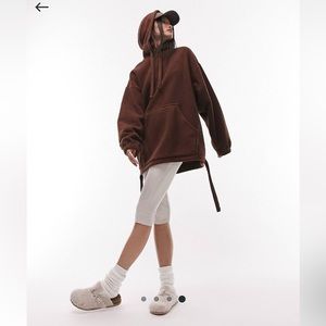 Topshop Borg Oversized Hoodie in Chocolate